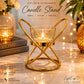 Golden Elegance Metal Candle Stand with Glass Holder – Luxury Home Decor