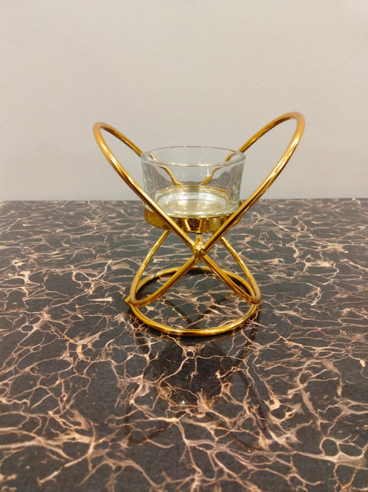 Golden Elegance Metal Candle Stand with Glass Holder – Luxury Home Decor