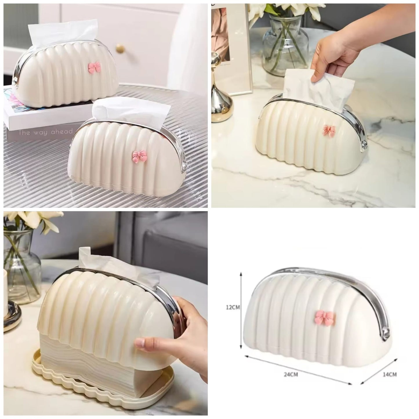 Elegant Shell Design Tissue Box Holder with Spring-Loaded Napkin Dispenser – Cream White