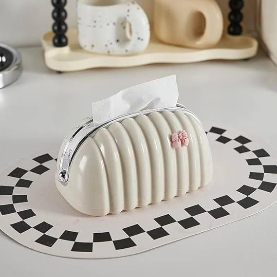 Elegant Shell Design Tissue Box Holder with Spring-Loaded Napkin Dispenser – Cream White